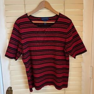 Stretchy red and black silk-blend top, size XL